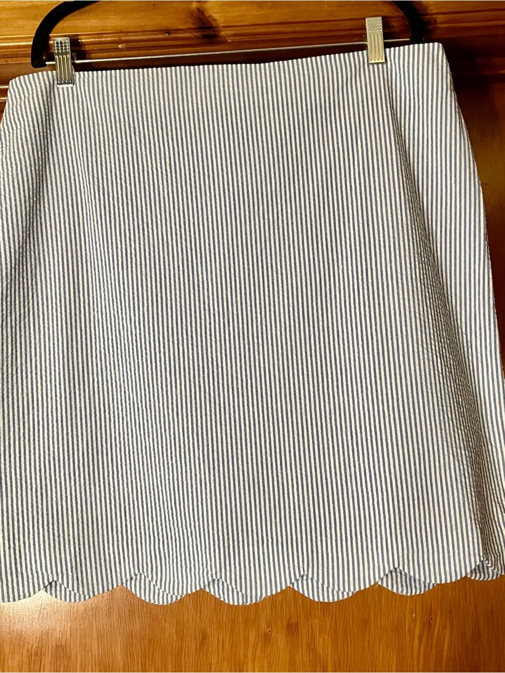Talbots Blue & White Striped Scallop-Hem Mini Skirt
